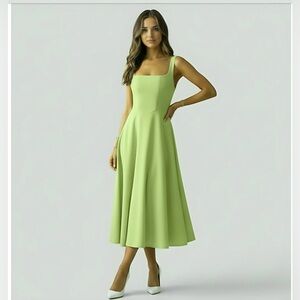 A-Line Sexy Bodice Midi Dress  Lime Green